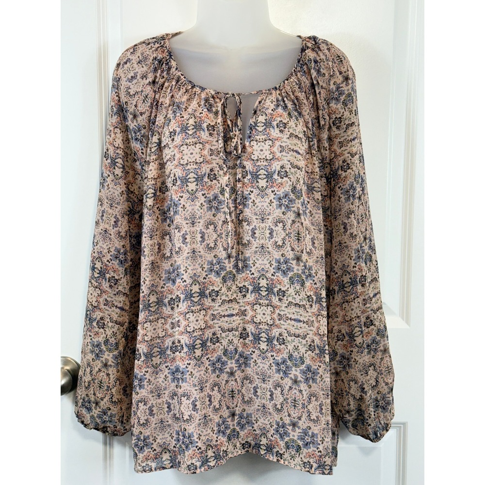 Cabi Womens L Georgette Print BOHO Long Sleeve Blouse Top Large Sheer Feminine